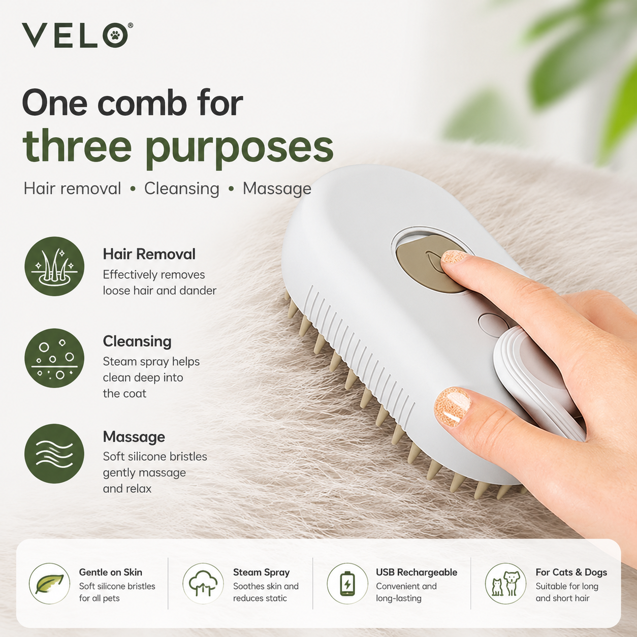 VELO™ 3-in-1 Steam Grooming Brush