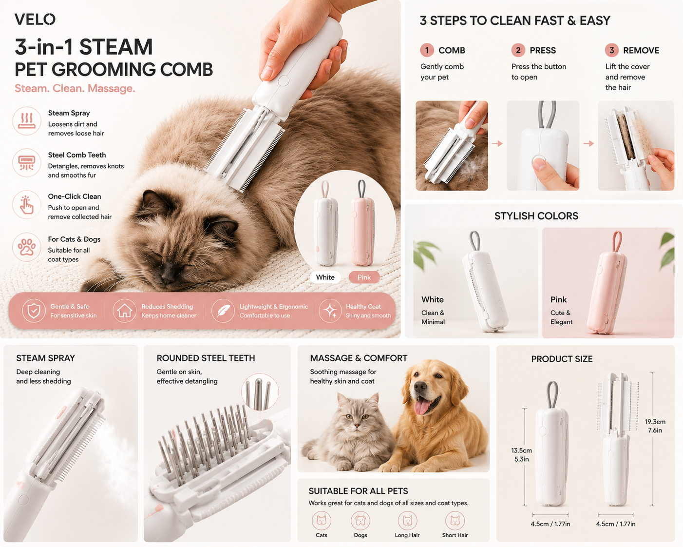 VELO™ Self-Cleaning Pet Hair Removal Brush