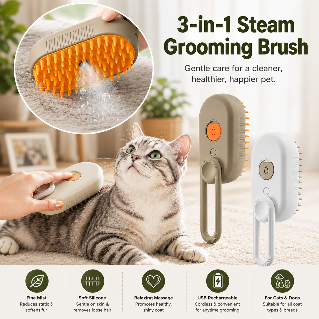 3-in-1 Steam Grooming Brush