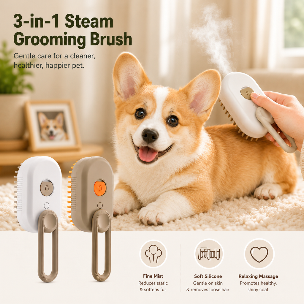 3-in-1 Steam Grooming Brush